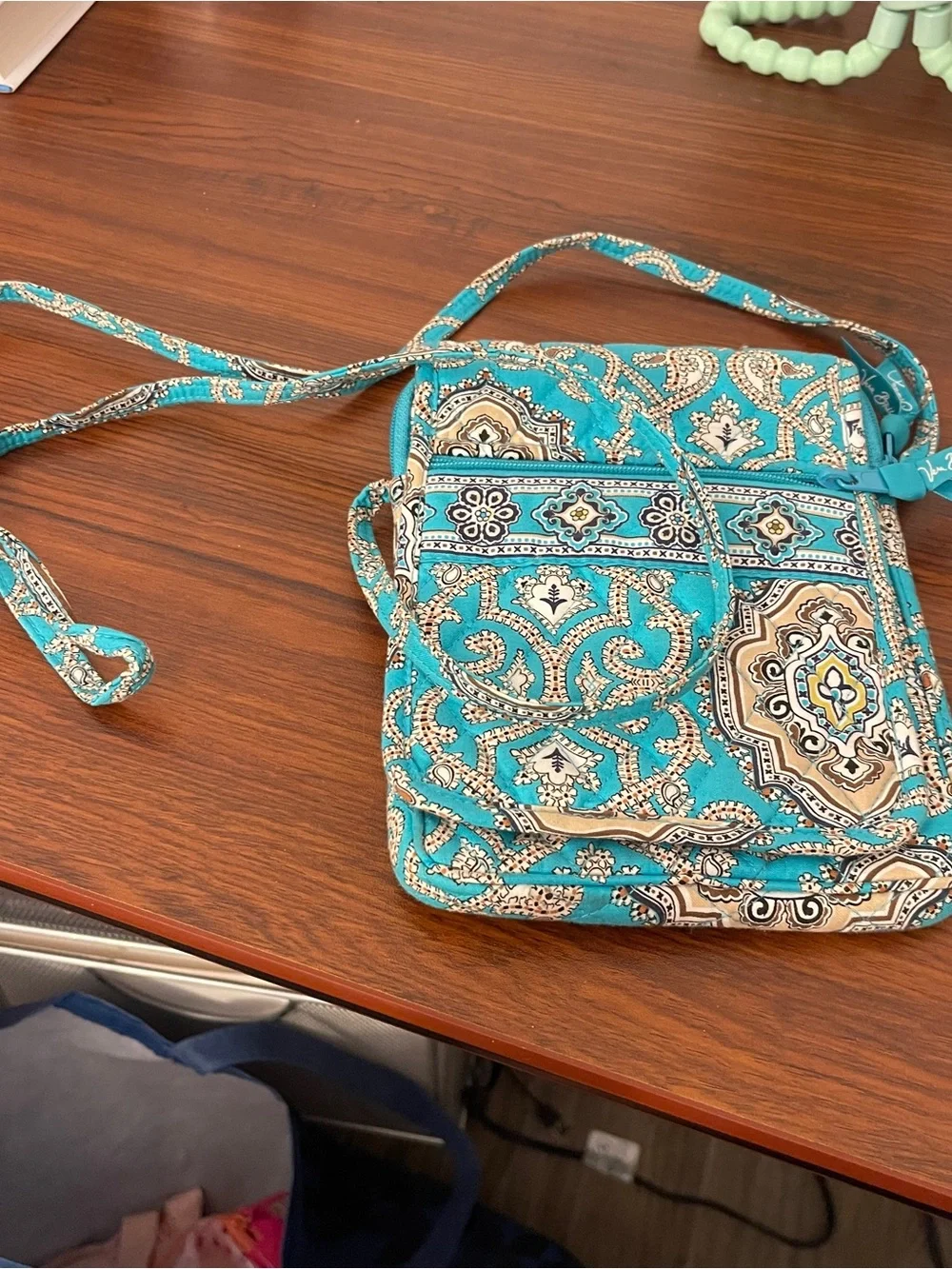 Turquoise Patterned Crossbody Bag - Quilted Floral Print
